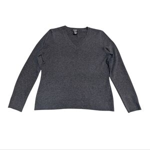 Lord & Taylor 2 Ply Cashmere Sweater Dark Gray V Neck Soft Knit XL Old Money